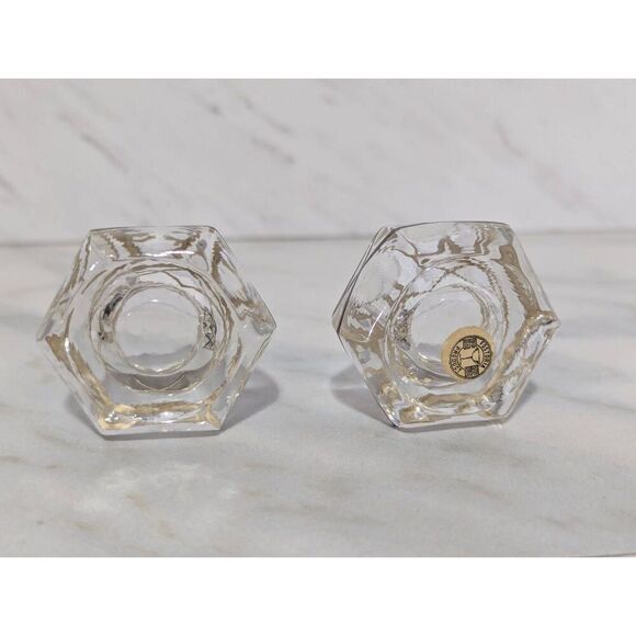 Fostoria Glass Vintage Crystal (2) Open Salt With Silver Criss Cross Design 1915 - Picture 4 of 6